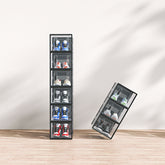 HAOYYE 12-Piece Medium Black Plastic Mesh Shoe Box Set Modular Stackable Breathable Storage Organizer for Home Closet Entryway Under Bed